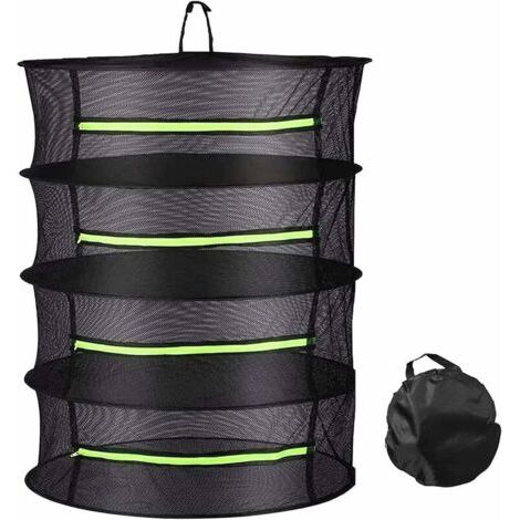 Séchoir à herbes 4 étages pliable en maille filet à suspendre pour plantes, poissons, fleurs, légumes avec fermeture éclair et sac de rangement (60 x 76 cm) (1/5)