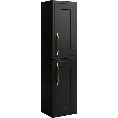 Rodan Badschrank 60 cm, Schwarz Matt und Holz, 46 x 60 x 57 cm, geriffelte Türen, ohne Waschtischplatte, 2 Ablagen, feuchtraumgeeignet