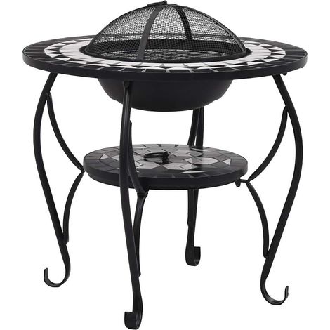 vidaXl Brasero de mosaico cerámica negro y blanco 68 cm (1/2)