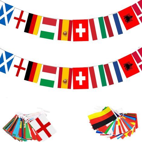 Guirlandes de fanions EURO 2024 - Décoration pour la Coupe d'Europe 2024 - Comprend 24 équipes pour jardin, bar, restaurant, fête (1/4)