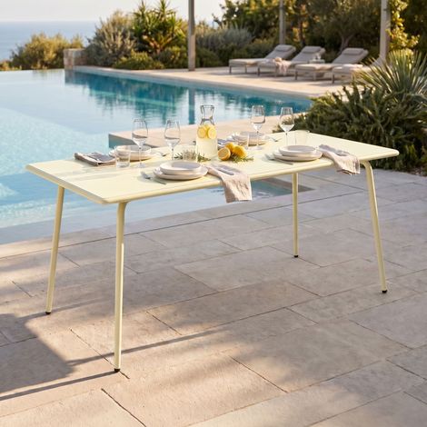 Table de jardin 180x90x73 cm en métal crème - BACA (1/5)