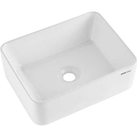 Lavabo rectangulaire, 406 x 305 mm, vasque à poser en céramique blanche au-dessus du comptoir, style moderne, lumineux et élégant, bien emballé pour salle de bain, hôtel, toilettes, camping-car (1/5)