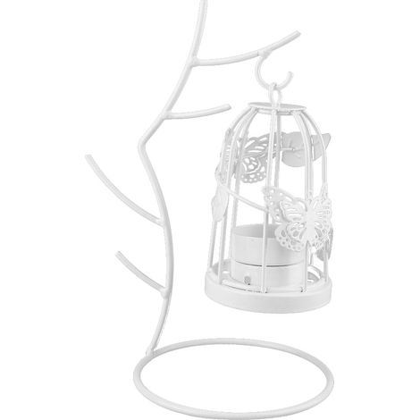Bougeoir en fer forgé, porte-bougie en forme de branche métallique, décoration pour la maison et le jardin (blanc)