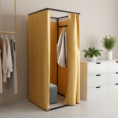 Cabine D'essayage Demontable, Vestiaire Portable avec Rideau, Temporaire Cabine D'essayage Mobile pour Magasin Vêtements Chambre Bureau Plage, (or, 85x85x200cm) (1/5)