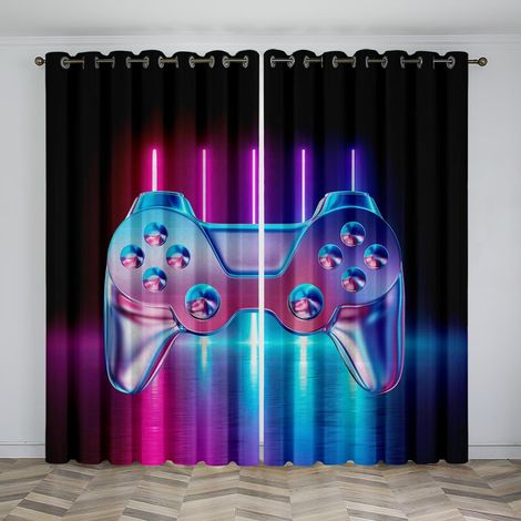 Rideaux à œillets pour chambre d'enfant - Console de jeu néon cool 72 x 46 pouces - Rideaux 3D - Rideaux perforés opaques d'intérieur - Isolation et réduction du bruit - Applicable à la chambre à couc (1/5)