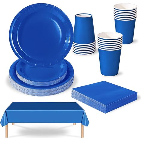 69 pièces Vaisselle Jetable Bleu,Comprend Assiettes Carton Jetable Tasses Serviettesr en Papier et Nappe,Kit Decoration Anniversaire Fêtes Pique-niques Mariage Noël,Biodégradables,Recyclable (1/5)