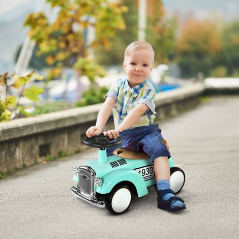 Voiture électrique pour bébé de 12 à 36 mois avec klaxon, compartiment de rangement et volant, 58 x 27 x 35 cm, vert menthe (1/5)