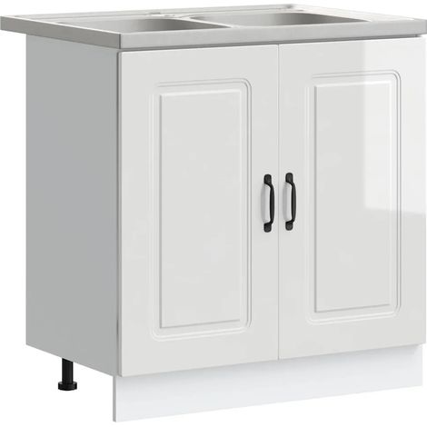 Armadio da cucina rettangolare moderno portaoggetti efficiente 80 x 46 x 81,5 cm in legno multistrato bianco lucido 020055678