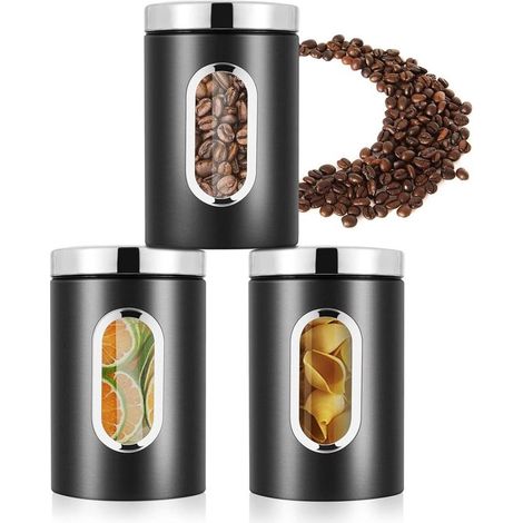 Aufbewahrungsbox Set (3 teilig) für Mehl, Zucker, Müsli und Tee luftdichte Metallbox mit Sichtfenster (1/5)