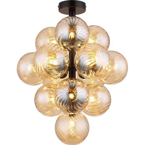 Deckenleuchte Wohnzimmerlampe Deckenlampe Glaskugeln Amber 9-Flammig D 39,5 cm