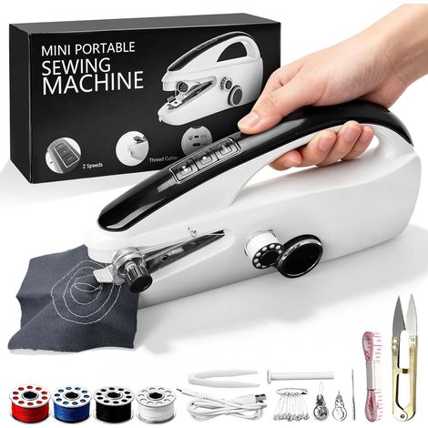 Mini machine à coudre à main, portable, électrique, avec accessoires de couture, sans fil, idéale pour les débutants et les réparations rapides sur les vêtements et les tissus (1/5)