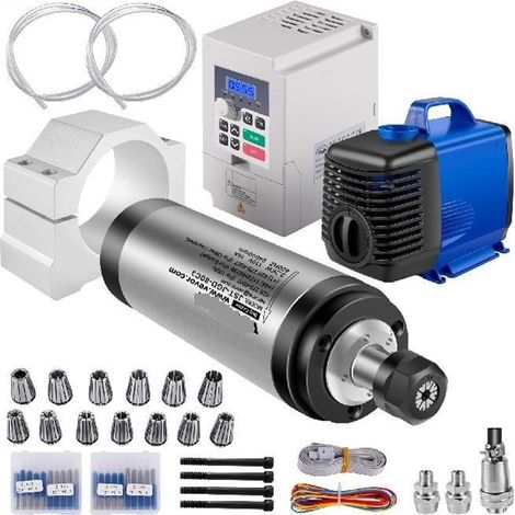 Kit de Moteur de Broche refroidi à l'eau 2.2KW ER20 Broche de Refroidissement par Eau et onduleur et Support de Broche 80mm Pompe à Eau 75W (1/5)