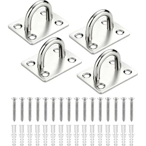 4 Pièces Crochet Plafond Forme U en Acier Inoxydable 304 avec Vis, Pontet Inox et Plaque à Oeil Robustes, pour Fixation Plafond ou Crochet Mural Visser (1/5)