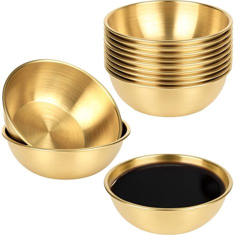 12 Pièces Ronds Mini Bols Dorés, Acier Petit Bol, Coupelle Sauce Soja, Bols à Tapas Et Sauces pour Apéritif, Collation, Sauce Soja, Ketchup, Épices, Condiment, Fruits (Or) (1/5)
