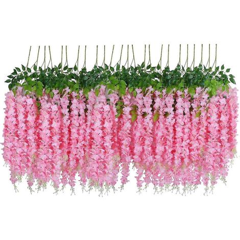 Pendentif glycine artificielle, fleur en soie, décoration intérieure, décoration de mariage, 24 brins, blanc. (1/5)