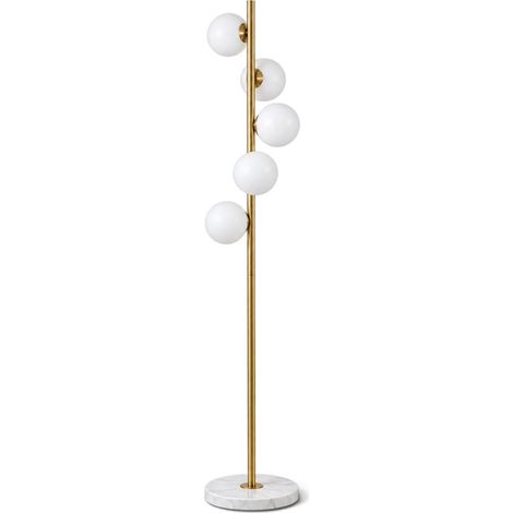 Lampada da Terra Piantana Moderna 165 cm 5 Sfere Vetro Opalino G9 Struttura Oro Base in Marmo Cavo 2,5 m per Soggiorno Camera Hotel (1/5)