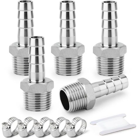 5 Pièces Raccord Embout Cannelé Acier Inox 304 18 Mm Filetage Mâle Bsp 3/4 Pour Eau Carburant Air Industrie (1/5)