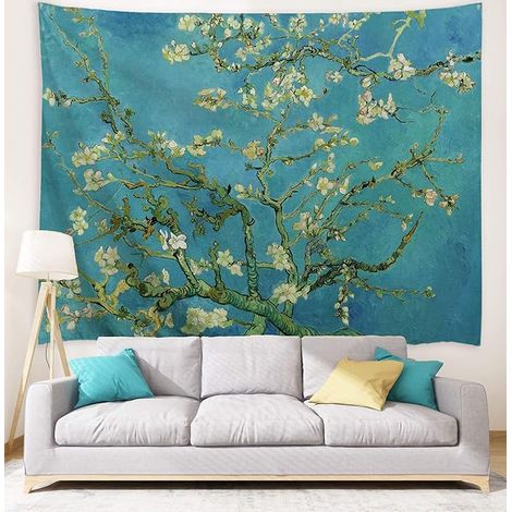 BEBUSINGOTO Tapiz de Van Gogh para colgar en la pared, pintura al óleo de flor de albaricoque, plantas naturales, estilo bohemio, decoración de pared para dormitorio, sala de estar, 80" de ancho x 60" (1/5)