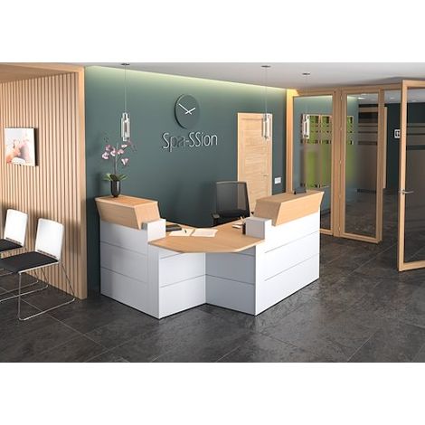 Banc d'entrée d'angle compact L 203 x P 163 cm – Panneaux mélaminés 25 mm – Chêne avec liserés aluminium – Fabrication française – Gautier