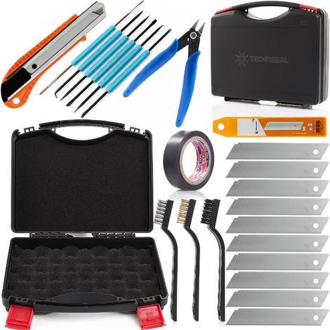 Kit d'accessoires de soudure : 3 brosses + étui + couteau + 10 lames + grattoirs + pince + ruban isolant