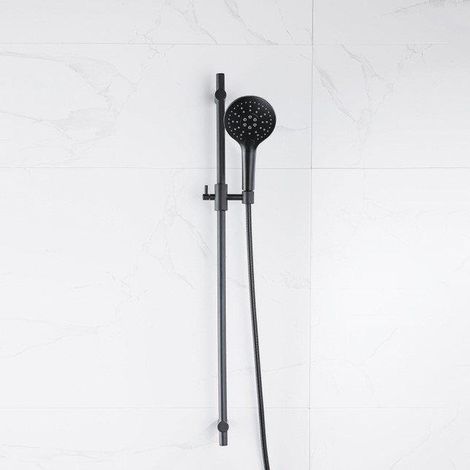 FugaFlow Eccelente Ensemble barre de glissement avec douchette ronde, flexible de douche métallique noir mat