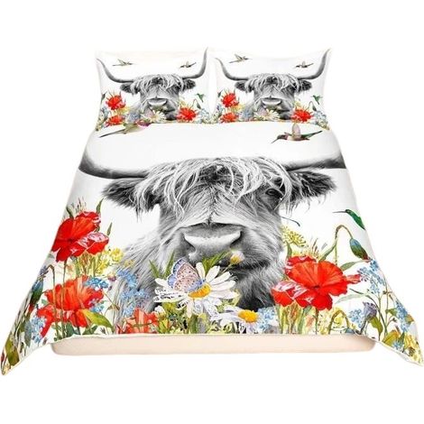 Housse de couette 200x200 cm, motif floral rouge, microfibre douce, 2 taies d'oreiller (1/4)