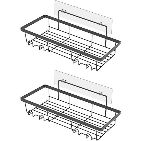 1 Étagère de douche, acier inoxydable, noir, auto-adhésive, sans perçage, 18 kg, salle de bain, cuisine（Q3 : Nouveaux produits pour le mois d'août） (1/5)