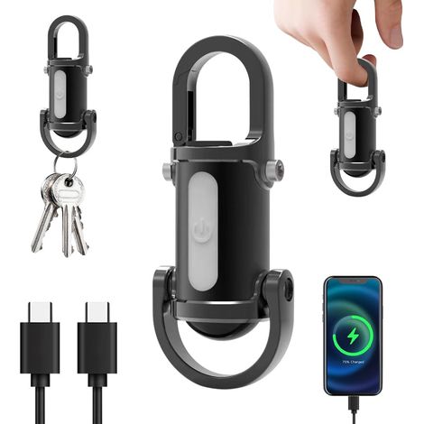 Mini lampe de poche porte-clés étanche 1200 lm ultra lumineuse LED lampe de poche portable avec batterie externe et 8 modes pour camping, randonnée, urgence (noir) (1/5)