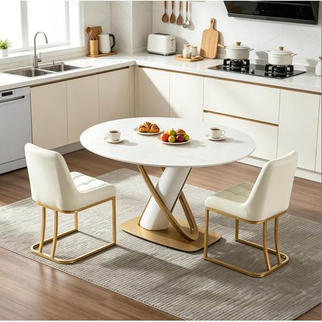 Sedia da pranzo in metallo e velluto beige, imbottita con schienale ergonomico, piedini regolabili (1/5)