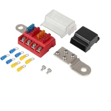 M10 100A 32V 4-Kreis-Sicherungsblock mit Flachsicherungen und Batterieanschluss – Rot & Schwarz