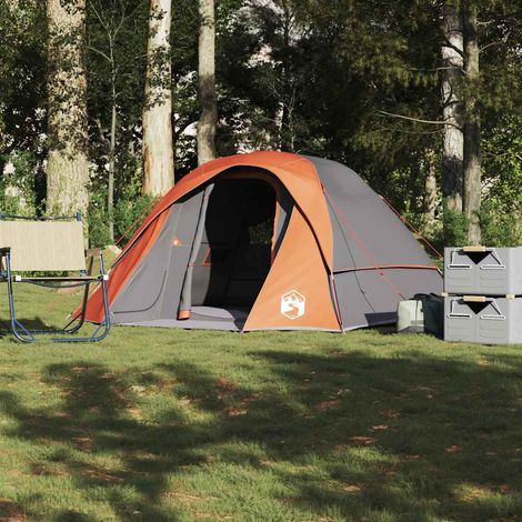 vidaXL Family Tent Cabin 6-Person Grey and Orange Waterproof (1/5)