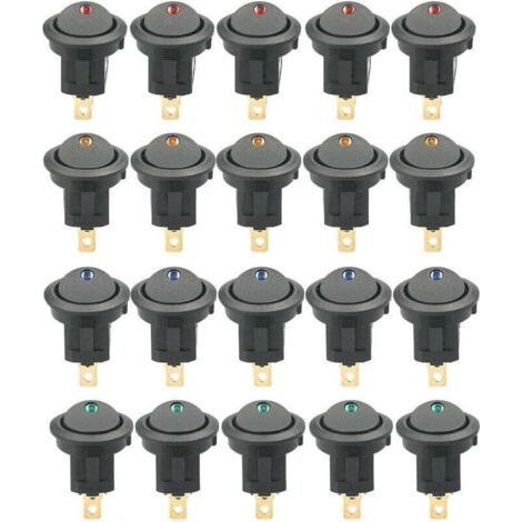 20 pièces DC 12V 20A interrupteur à bascule rond lumière LED interrupteur à bascule commande marche-arrêt interrupteur SPST pour voiture camion ATV UTV (20 pièces) (1/5)