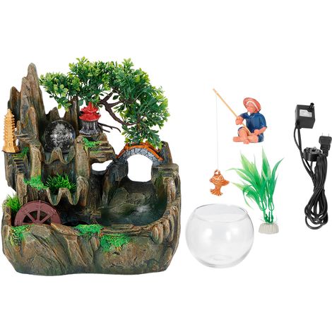 Fontaine de bureau LED en résine rocher avec récipient à poissons, décoration maison/bureau, prise US 110‑120V (1/5)