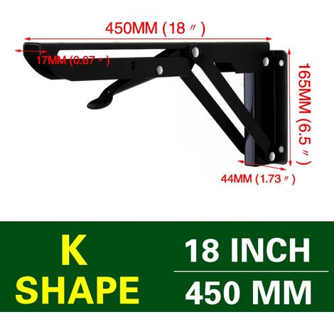 (Noir 45,7 cm - FR) 2 équerres pliantes triangulaires pour étagère, support robuste, réglables, fixation murale, banc, table, quincaillerie pour meubles (1/5)