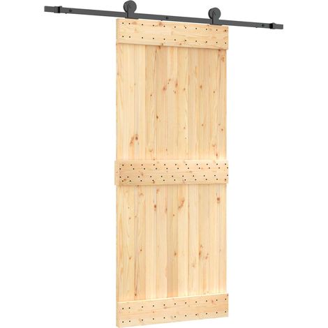 Sliding Door Natural and Black 85 x 210 cm Solid Pine Wood vidaXL (1/5)