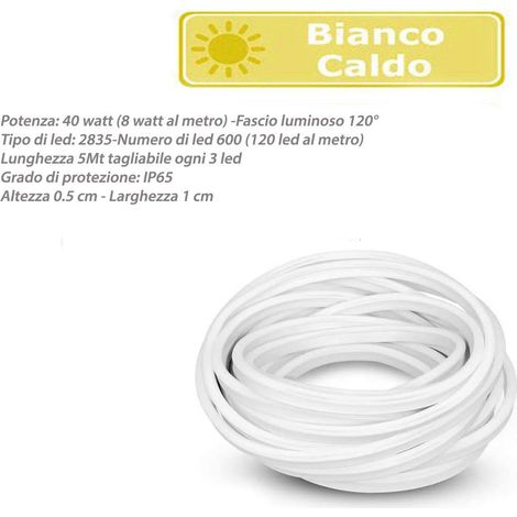 Strip led neon flex striscia curvabile modellabile 600 led decorativa 5 metri luce calda ip65 waterproof (1/4)