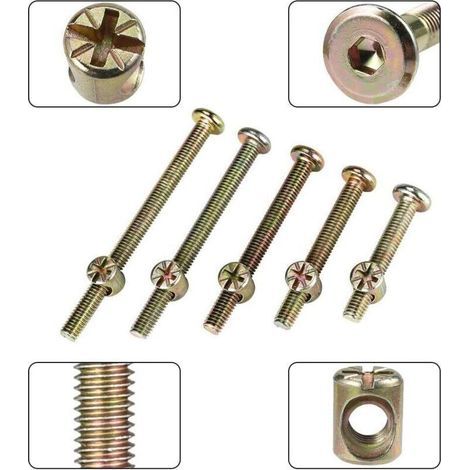 50 Pieces Hex Head Bolts, Bolts with Cylinder Nuts, Bolts with Cylinder Nut Assortment Kit, for Furniture, Cribs, Chairs (1/3)
