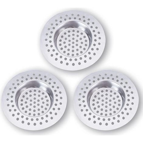 Filtre Evier Cuisine INOX (Lot de 3) - Attrape Cheveux Douche 7,5 x 7,5 cm, Filtre Cheveux Douche 90 Trous, Grille Evier Cuisine,Accessoire Cuisine,Salle de Bain, Cuisine (1/5)