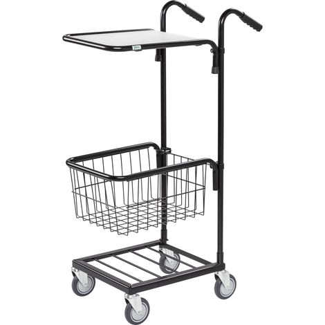 Kongamek Mini- Servierwagen in schwarz mit Ladefläche 410x355mm und Korb ohne Bremse (1/3)
