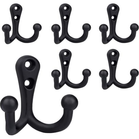 BEBUSINGOTO 10 ganchos dobles de metal negro para abrigos, con tornillos, para el hogar, estantes, cajones, taquillas y baño. (1/5)