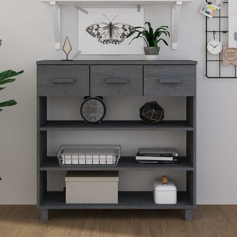 vidaXL Mesa consola madera maciza de pino gris oscuro 90x35x90 cm (1/5)
