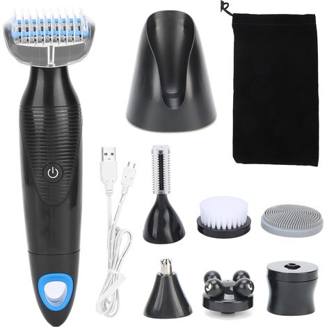 Lot rasoir électrique 6-en-1 noir pour homme : taille-sourcils, épilateur nez, nettoyage visage USB (1/5)