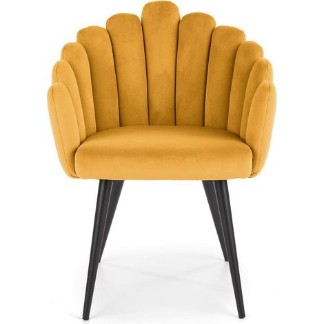 Chaise de salle à manger design en velours jaune Amboise (1/5)