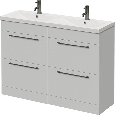 Napoli 390 Gloss Grey Pearl 1200mm 4 Drawer Vanity Unit with Double Glide Basins - 1200mm - Gunmetal Grey 320mm Handle