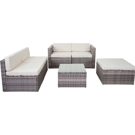 Poly-Rattan-Garnitur HHG-578, Garten-/Lounge-Set Sofa grau, Polster creme