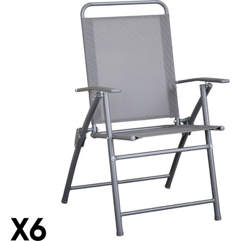 Set of 6 Outdoor Multi-Position Textoline Garden Chairs in Grey (1/5)