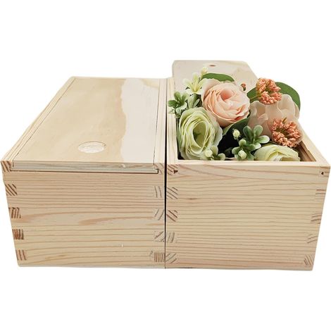 Lot de 2 boîtes en bois brut avec couvercle coulissant, en bois naturel, vides, pour bijoux, bricolage, arts et loisirs créatifs (20 x 10 x 8 cm) (1/5)