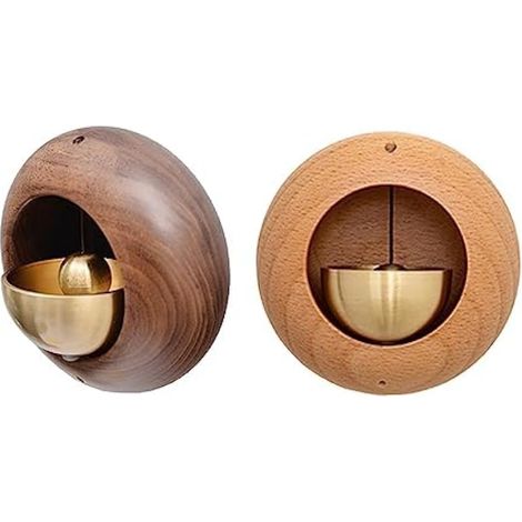 Shopkeepers Lot de 2 cloches rondes en bois pour ouverture de porte, carillon décoratif pour porte d'entrée (1/5)