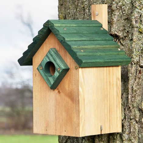 Mangeoire oiseaux extérieur à suspendre pour oiseaux sauvages en bois massif toit vert (1/5)