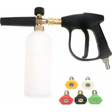 Tigrezy Hochdruck-Schaumkanonenpistole, 1 l, verstellbar, 1/4 Schnellschaumlanze – Hochdruck-Schneeschaumkanone mit verstellbarer 1-Liter-Flasche und 1/4 Schnellschaumlanze
